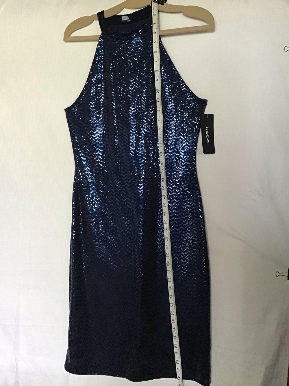 bebe Navy Sequin Halter Midi  Dress Size M - Picture 9 of 13